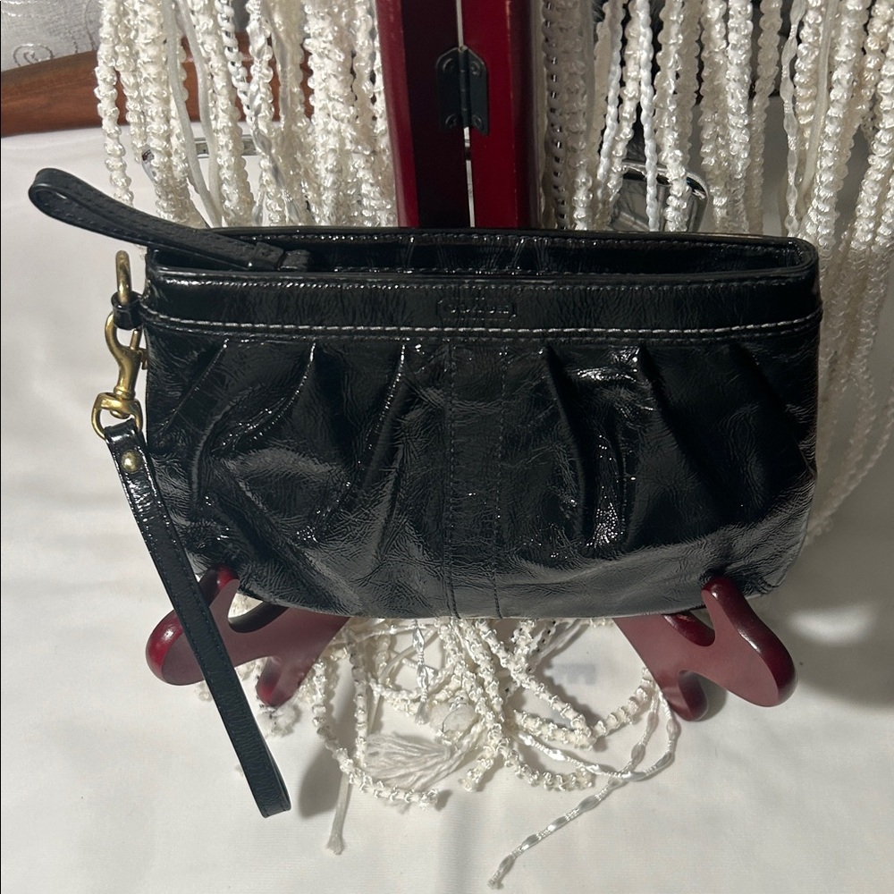 Coach Black Patent Leather Wristlet Clutch